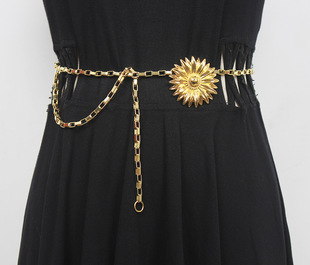欧美夸张新款太阳花链条腰链杨树林同款配西装裙子腰带收腰腰封潮