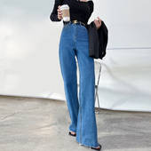 拖地加长裤 浅布调 显瘦高腰复古牛仔裤 直筒修身 女 175超长版