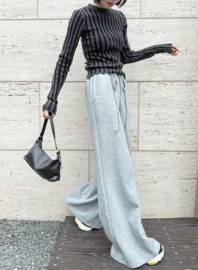 浅布调高个子加长裤加厚阔腿裤宽松灰色卫裤高腰垂感拖地休闲裤女