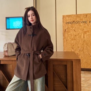 浅布调 牛角扣毛呢外套女2025秋冬季宽松通勤小个子短款呢大衣