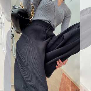 阔腿裤 高腰宽松直筒垂针织拖地窄版 女 早春高个子加长裤 浅布调