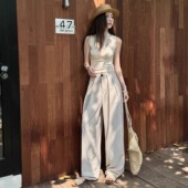 垂感阔腿裤 浅布调QBD 拖地加长裤 裤 女 春夏高腰显瘦宽松米白色西装