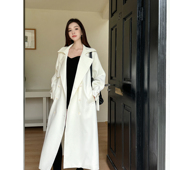 浅布调春季 垂感休闲气质绑带双排扣大衣外套 高级感白色风衣中长款