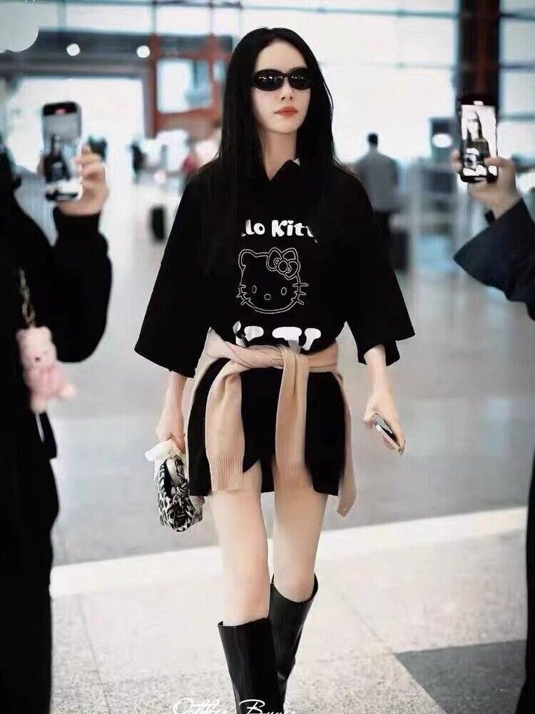 구매자 매장  현장 오픈 YY 여름 새 스타일 YU SHUXIN 같은 스타일 인쇄 느슨한 반팔 폴로 셔츠 여성용