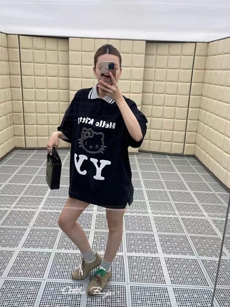 구매자 매장  현장 오픈 YY 여름 새 스타일 YU SHUXIN 같은 스타일 인쇄 느슨한 반팔 폴로 셔츠 여성용