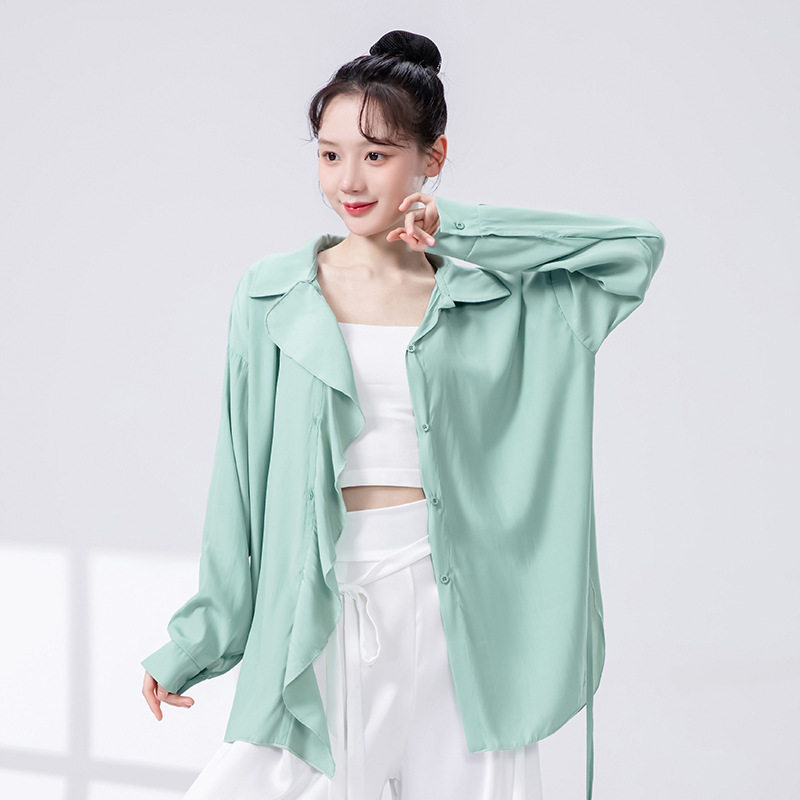 现代舞宽松飘逸衬衫秋季款中国舞成人练功服荷叶边设计感舞蹈上衣