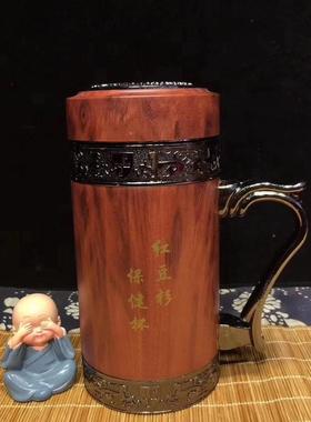 豆杉杯48200老不板红杯锈钢壳外实木水杯红木杯子
