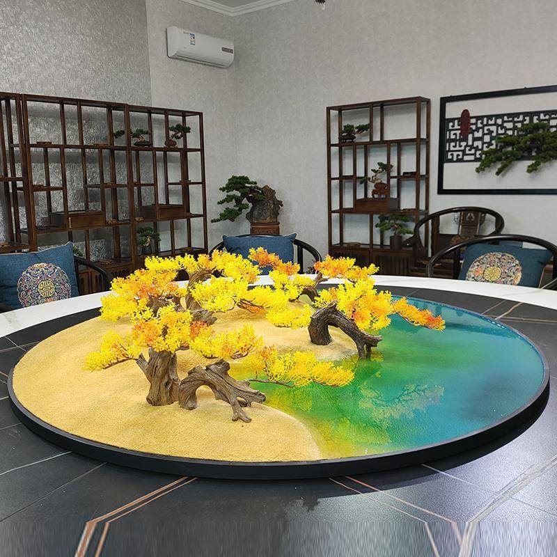 酒店餐桌摆件沙漠造景大圆桌中间摆花胡杨林装饰沙盘创意骆驼桌景