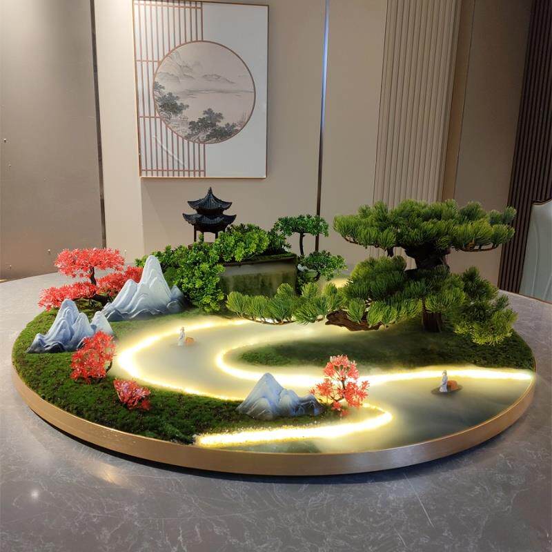餐桌中间摆件摇控喷雾化灯光遥控桌摆转盘摆台圆桌转心装饰盆景
