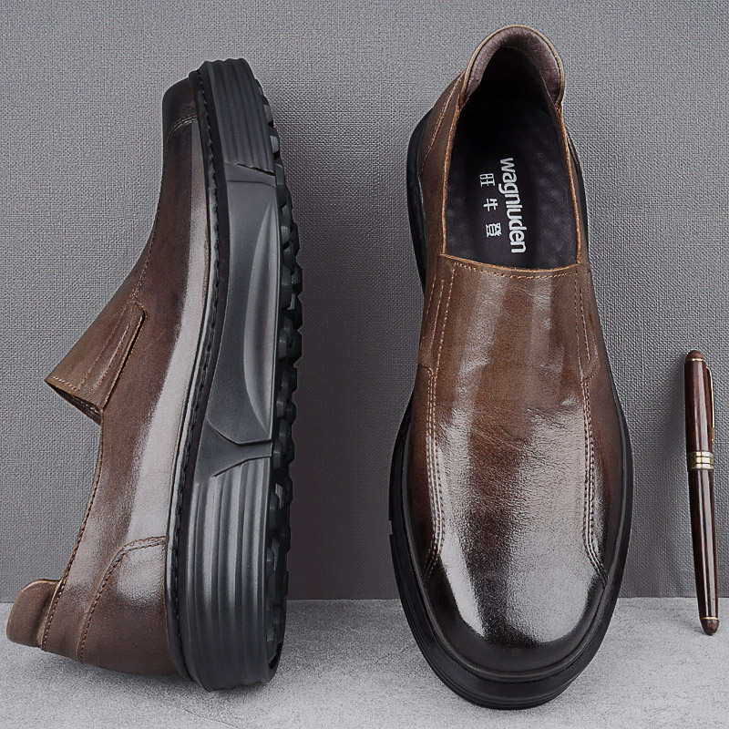 厚底超轻擦色高端商务鞋复古