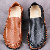 手工商务休闲皮鞋 牛皮真皮套脚宽头春夏 加胖大肥脚软面皮软底男鞋