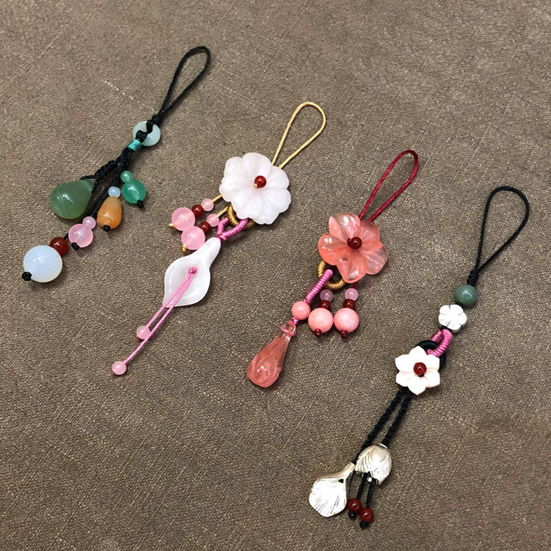 玉石花瓣手机挂饰 玉兰花吊坠手机壳挂件 u盘钥匙扣旗袍压襟挂绳