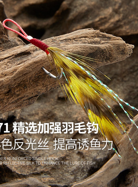 亚伯达 S71伊势尼铁板钩哑锡手工绑制羽毛精选加强定制军鱼路亚刀