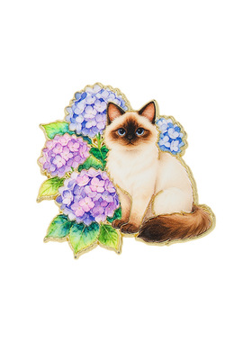 卡通绣球花猫咪金属徽章胸针饰品
