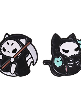 万圣节小幽灵镰刀小猫金属胸针