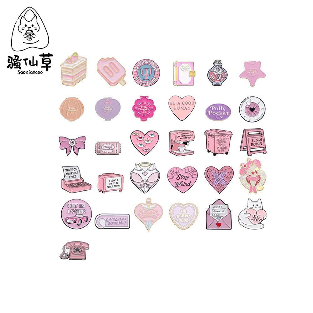 粉色少女心金属徽章胸针配饰爱心小猫甜点合金烤漆胸章饰品装饰品