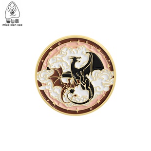 复古黑金龙纹圆形金属徽章胸针配饰pin精致国风巨龙胸章衣服饰品