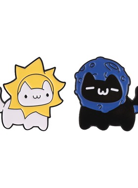 卡通日月小猫咪金属徽章胸针饰品