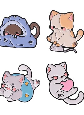 可爱萌趣猫咪爱心金属胸针饰品