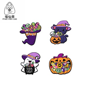 万圣节小猫金属徽章胸针pin扣针可爱卡通搞怪猫咪幽灵胸章衣饰品