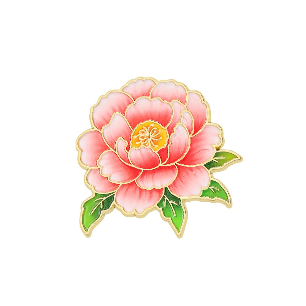 国风唯美花卉金属徽章胸针十二月生辰花牡丹荷花桃花胸章衣服饰品