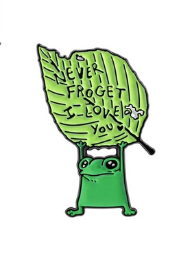 可爱绿色青蛙举树叶金属徽章胸针永远别忘了我爱你胸章衣服装饰品