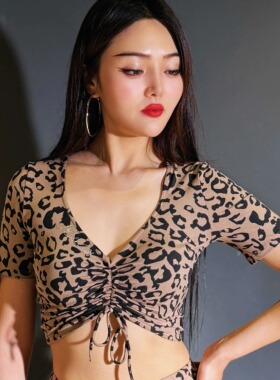 【奶咖豹纹套装】肚皮舞练功服分体裤装微喇裤牛奶丝轻欧美风