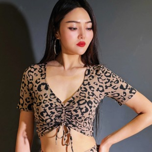 【奶咖豹纹套装】肚皮舞练功服分体裤装微喇裤牛奶丝轻欧美风