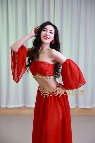表演服肚皮舞沐熙家红色套装