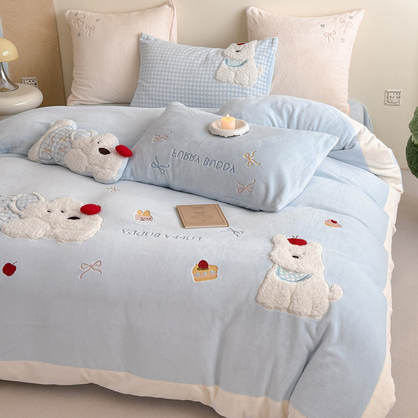 金喜鸟家纺卡通小狗被套床单四件套牛奶绒珊瑚绒加厚保暖冬季床品