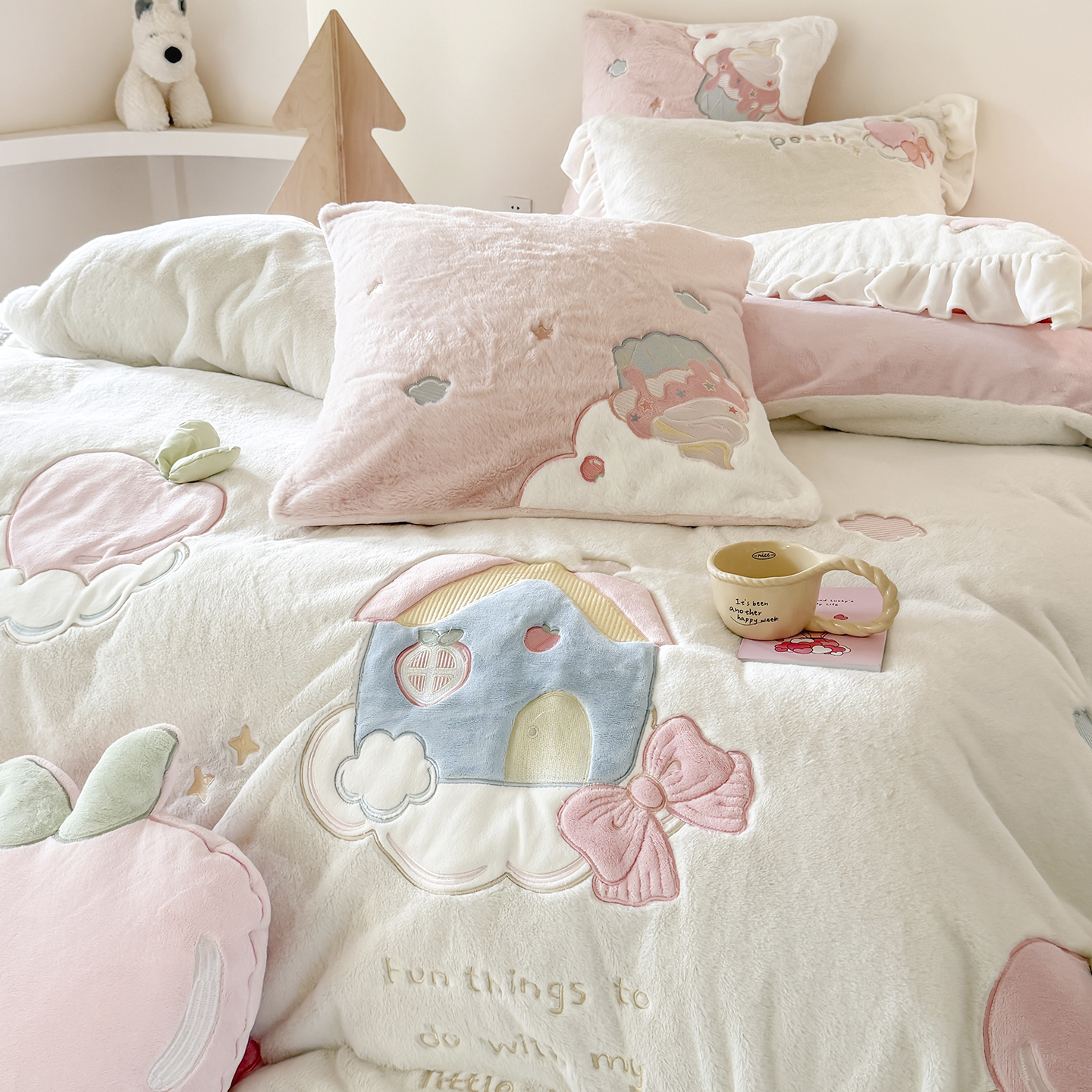 蜜桃甜心冬季兔兔绒保暖四件套