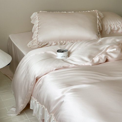 公主风纯色荷叶边80s天丝四件套