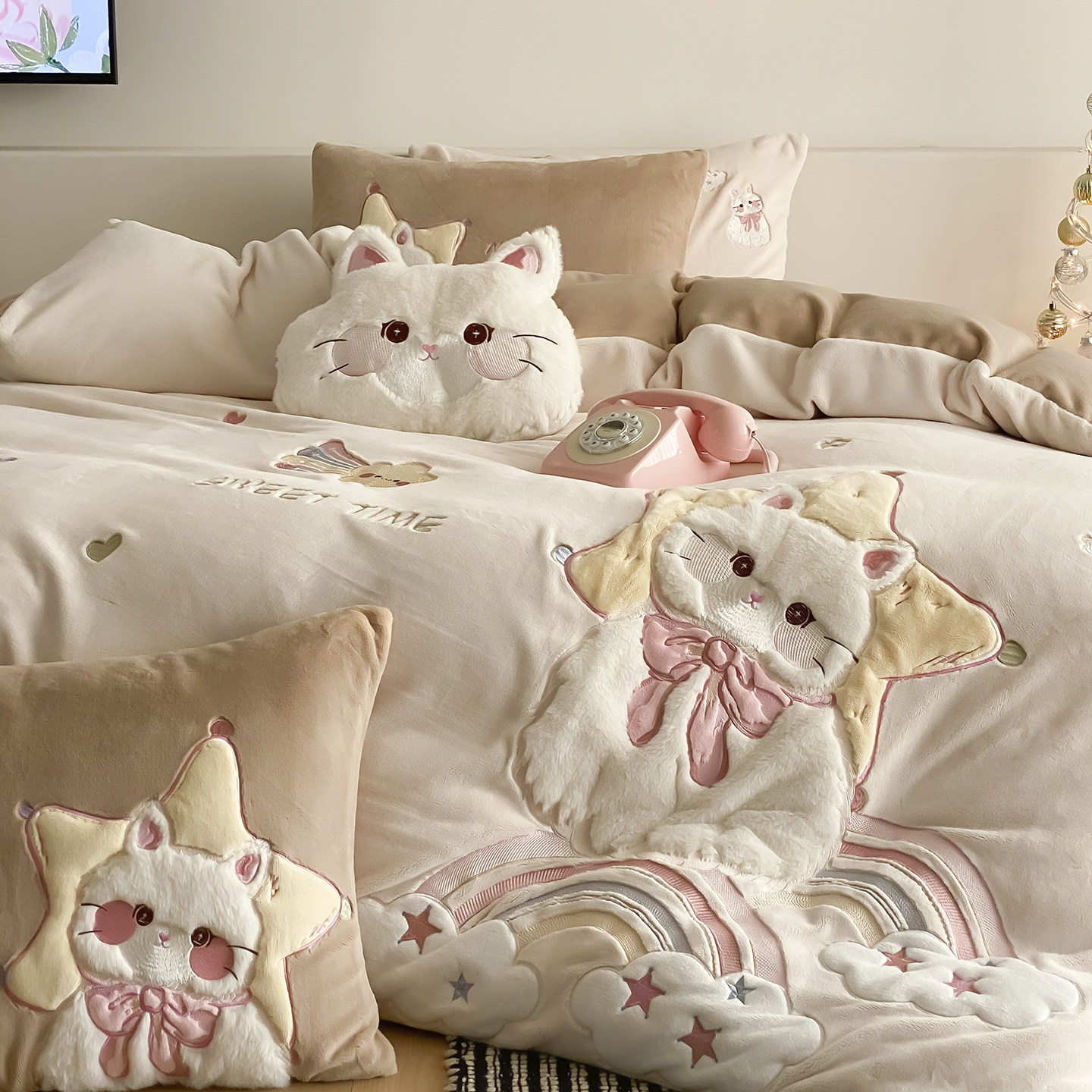 金喜鸟家纺可爱萌宠卡通被套冬季加厚牛奶绒四件套新款儿童床品,床上用品,床品套件/四件套/多件套,淘宝优惠券,粉丝福利购,淘宝优惠卷