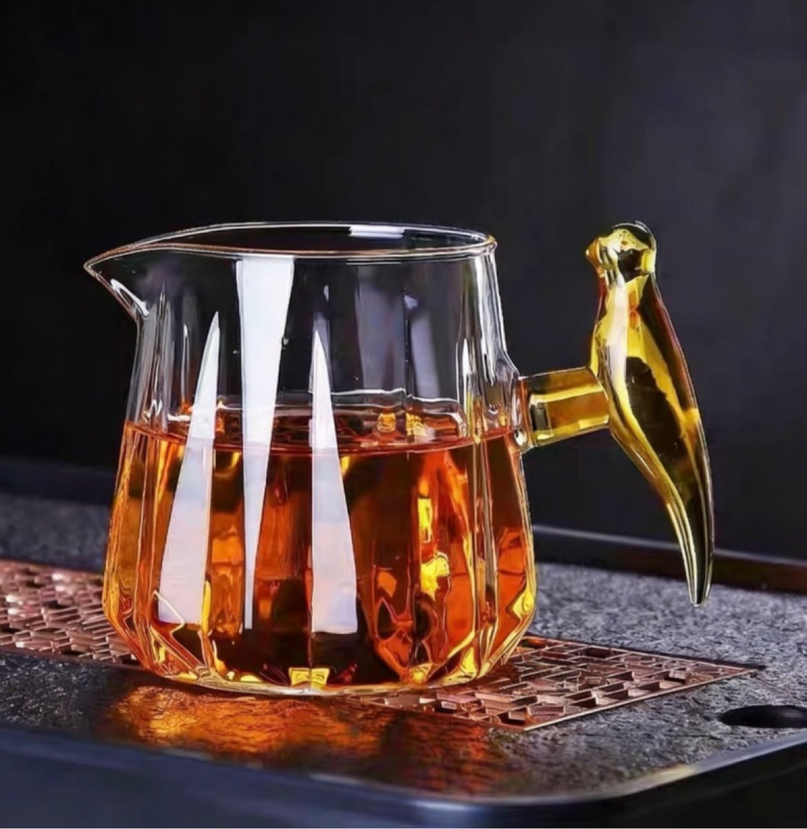 新款公道杯耐热玻璃六边茶海把手分茶器功夫茶具耐热高温公杯茶漏