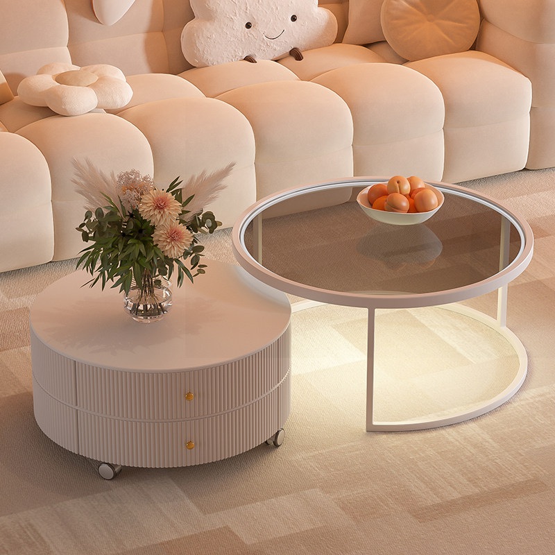 玻璃茶几客厅2024新款可移动奶油风轻奢客厅家用小户型圆形岩板桌,住宅家具,茶几,淘宝优惠券,粉丝福利购,淘宝优惠卷