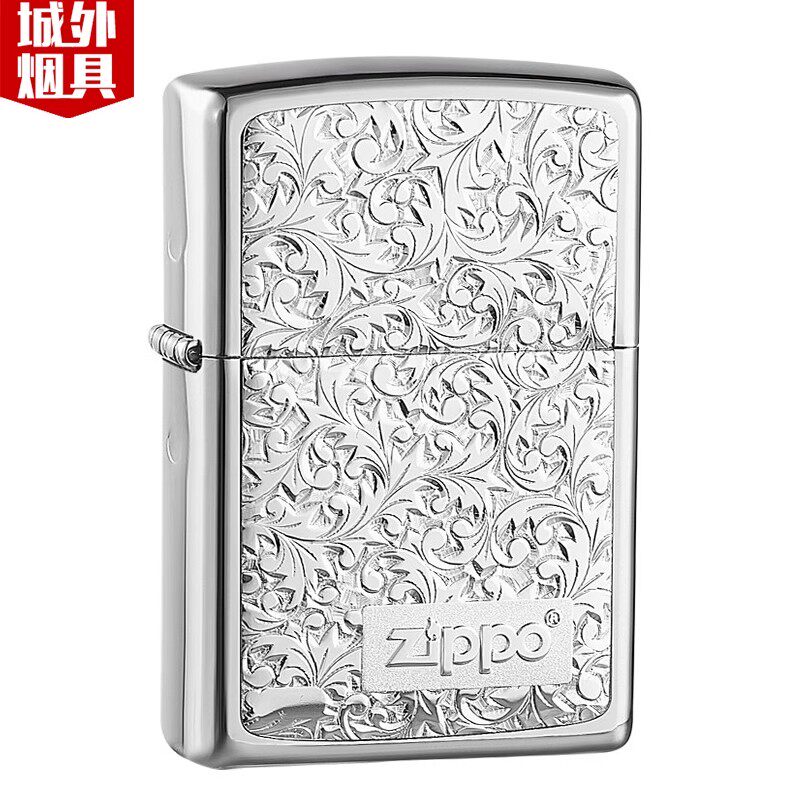原装正品zippo打火机纯银贴章唐草KR7/8 美国芝宝正版煤油防风zp