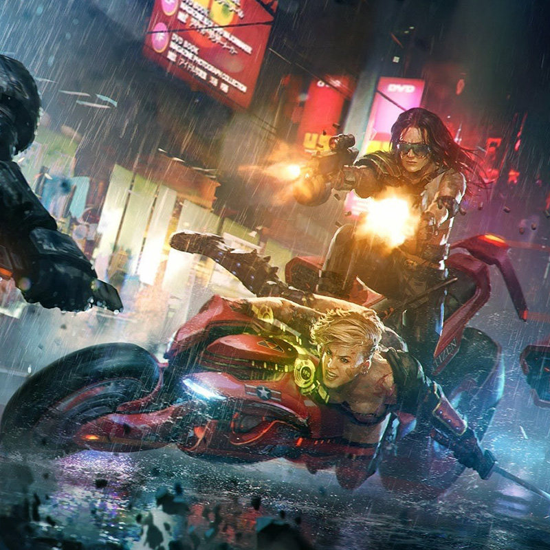 赛博朋克风图片游戏科幻背景人物合成机械建模高级氛围电影场景图