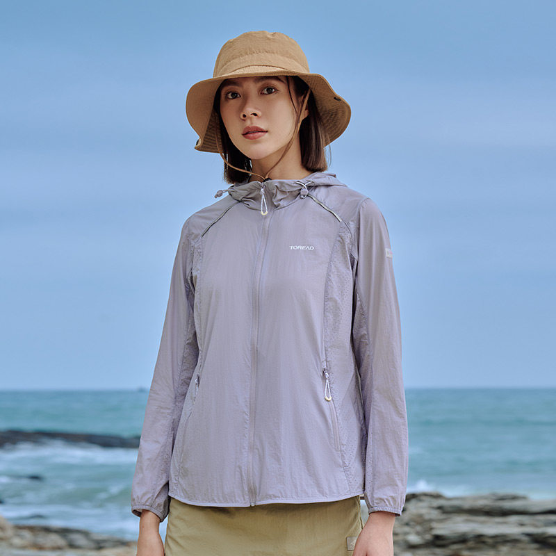 探路者皮肤衣女 24春夏户外轻薄连帽UPF50+防晒服外套