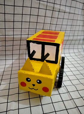 纸箱板废物利用幼儿园手工制作小汽车模型 科学小发明学生比赛