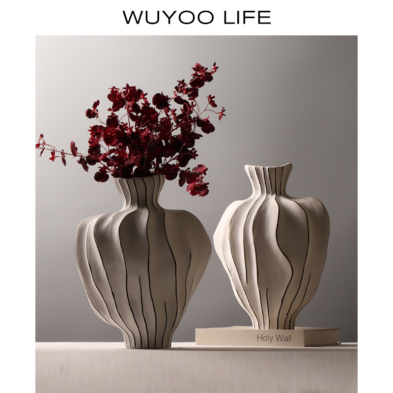 现代简约拼色陶瓷花瓶摆件