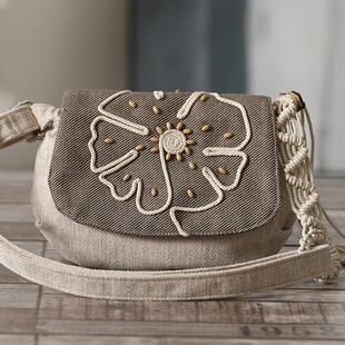 复古单肩斜跨包民族风休闲简约布包棉麻包编织百搭轻便搭扣女小包