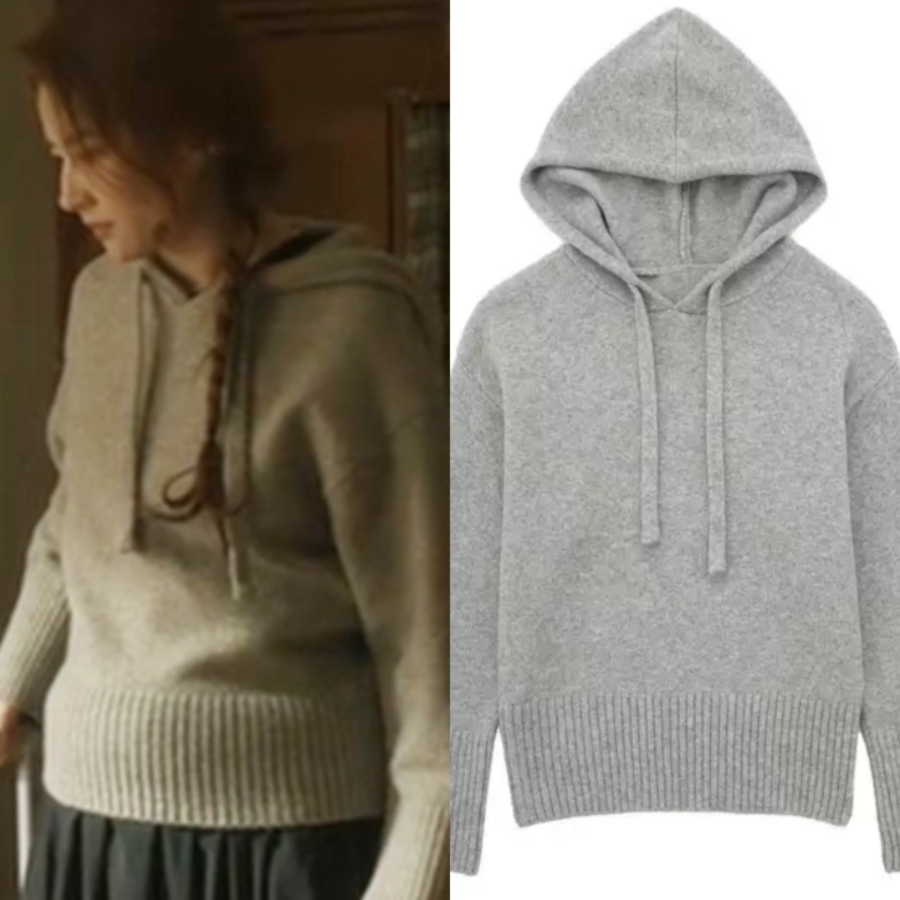 玫瑰的故事黄亦玫刘亦菲同款女装街头时尚纯色休闲连帽针织毛衣