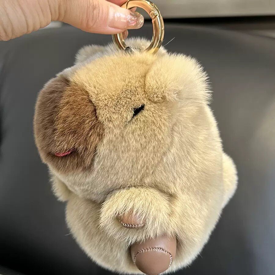 呆萌可爱獭兔毛水豚卡皮巴拉公仔汽车钥匙扣毛绒挂件礼物玩偶