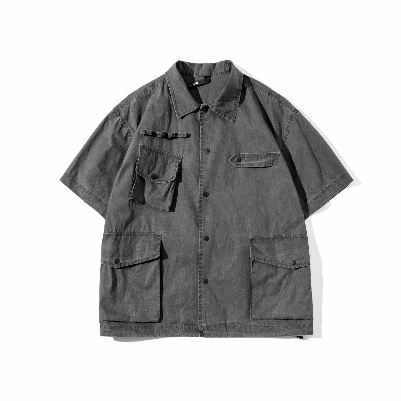 梧桐有雨cityboy日系户外猎装多袋休闲短袖衬衣休闲衬衣男女
