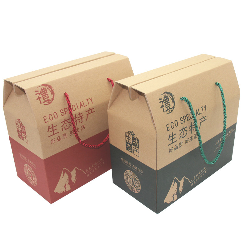 土特产原生态包装礼盒干货食用菌菇板栗水果通用牛皮纸手提礼品盒