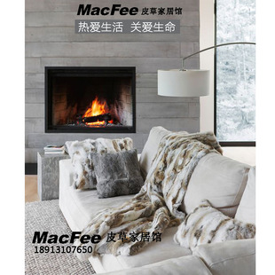 100%真兔毛拼接真毛家居床搭 毯子 双层真毛皮草被老钱风