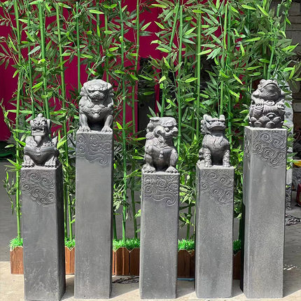 仿古石雕拴马桩祥云柱青石复古庭院做旧石狮子貔貅拴马石柱摆件