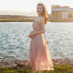 Seaside holiday beach skirt super fairy bra suspender skirt wide loose air travel photo open back dress