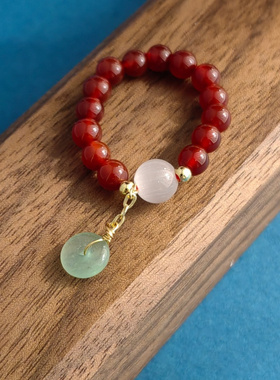 红色石榴石彩色小珠子戒指天然石戒指女小众设计感高级气质食指戒