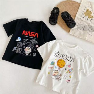 100%純棉男女童短袖 卡通衣服洋氣可愛中小童上衣 兒童t恤夏裝 夏季